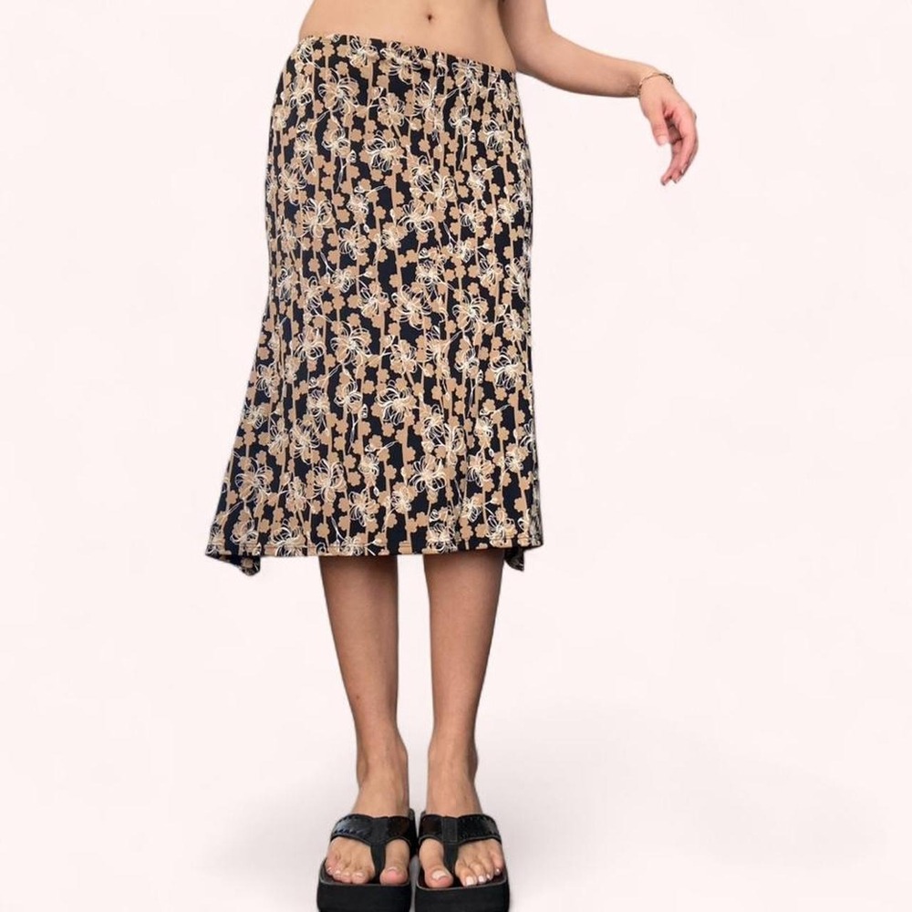 Vintage Y2K Lowrise Max Studio Floral Whimsygoth Midi Skirt
